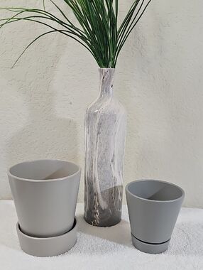 New Set Of 2 Gray Planters Indoor Outdoor Garden Plants Succulents.